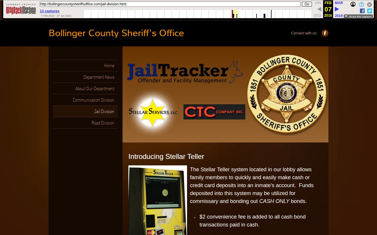Archived Bollinger County jail arrest roster policy